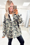 Camouflage Print Chest Pockets Loose Button-Up Denim Jacket