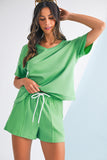 V-Neck Drop Shoulder T-Shirt and Patchwork Shorts Set- 3 Colors
