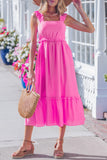 Solid Color Ruffle Trim High Waist Sleeveless Maxi Dress A- 2 Colors