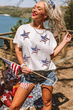 White Sequin American Flag Star Graphic T-Shirt