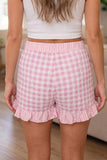 Gingham and Striped Ruffle Trim Lace Tie Shorts- 3 Colors