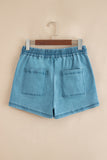 Drawstring Elastic Waist Denim Shorts
