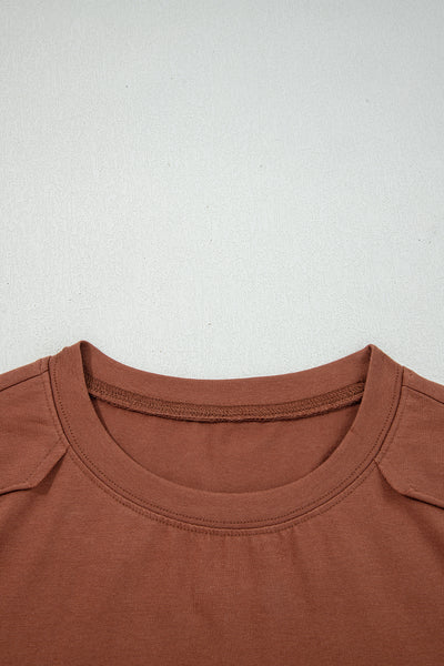 Chestnut Raw Seam Detail Solid Color Long Sleeve Top