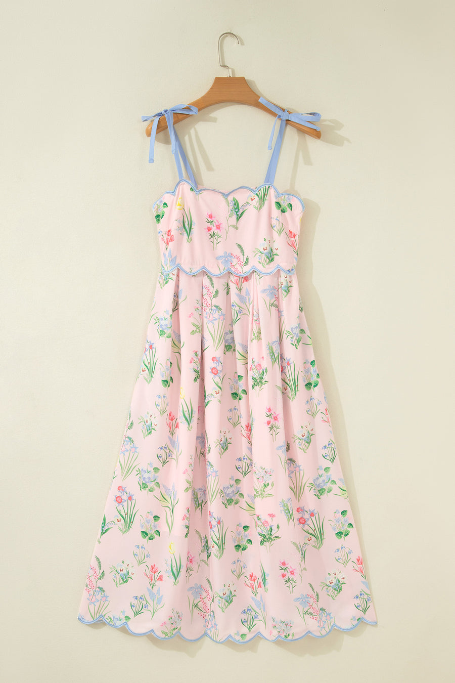 Floral Contrast Trim Tie Strap Midi Dress B