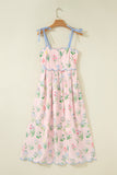 Floral Contrast Trim Tie Strap Midi Dress B
