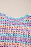 Openwork Side Slit Crew Neck Striped Cover-Up B- 2 Colors