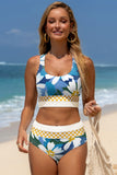 Floral Print Cutout Racerback High-Waist Tankini- 2 Styles