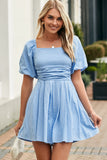 Valerian Square Neck Ruched Puff Sleeve Romper