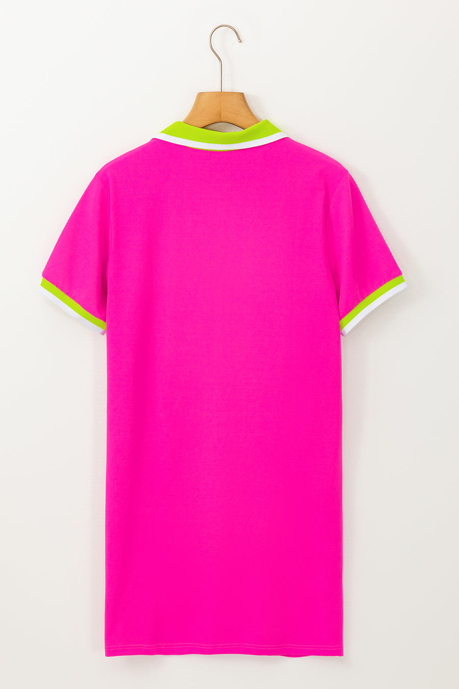 Neon Pink Contrast Neckline T-Shirt Mini Dress