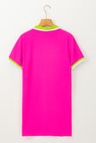 Neon Pink Contrast Neckline T-Shirt Mini Dress