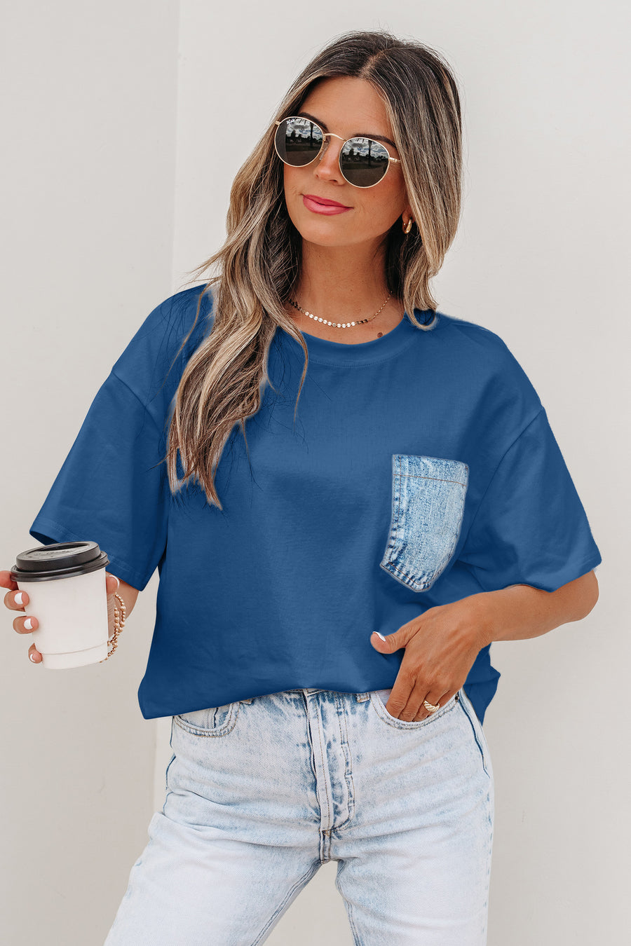 Printed Denim Chest Pocket Graphic T-Shirt- 2 Colors