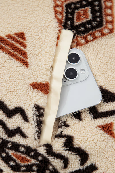 Beige Vintage Geometric Half Zip Plush Sweatshirt