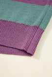 Striped Color Block Drop Shoulder Front Seam Sweater