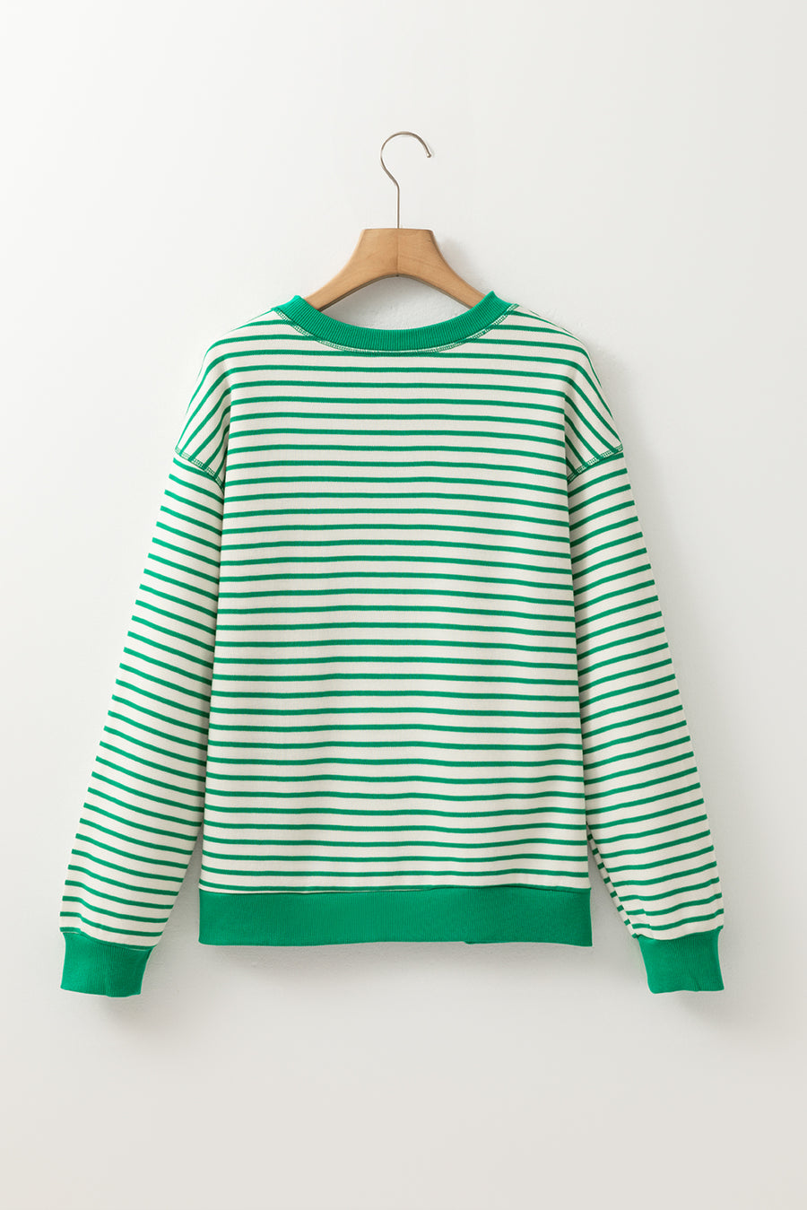 Green Striped Contrast Trim Long Sleeve Shirt