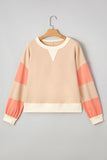 Beige Multi Waffle Knit Patchwork Color Block Pullover Sweatshirt