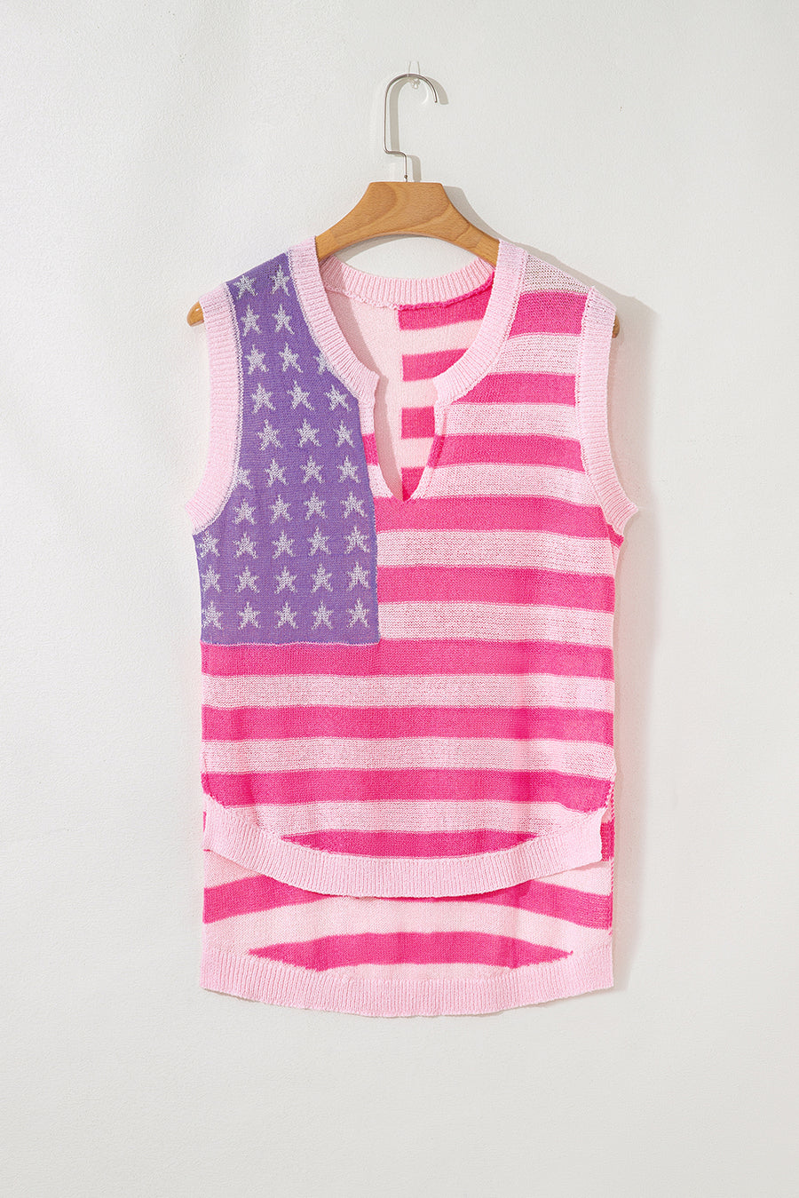 American Flag Notched Neck Loose Knit Vest- 2 Colors