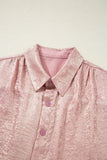 Metallic Pink Button-Up Short Sleeve Shirt
