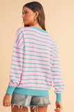 Striped Crew Neck Drop Shoulder Loose Sweater- 3 Colors