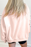Apricot Pink Bow Heart Embroidered Mock Neck Sweatshirt