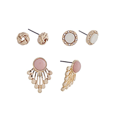 Gold Tone Earring Trio- Pink & Ivory