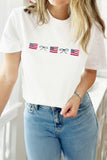 White Embroidered American Flags and Bows Short Sleeve T-Shirt