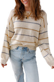 Striped Ribbed Edge Drop Shoulder Sweater- 2 Colors