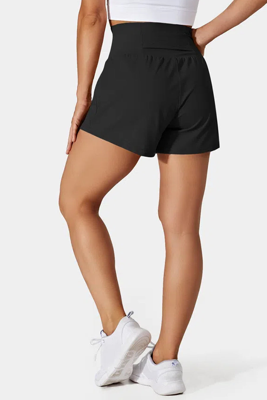 Black High-Waist Wide Band Back Pocket Swim Shorts