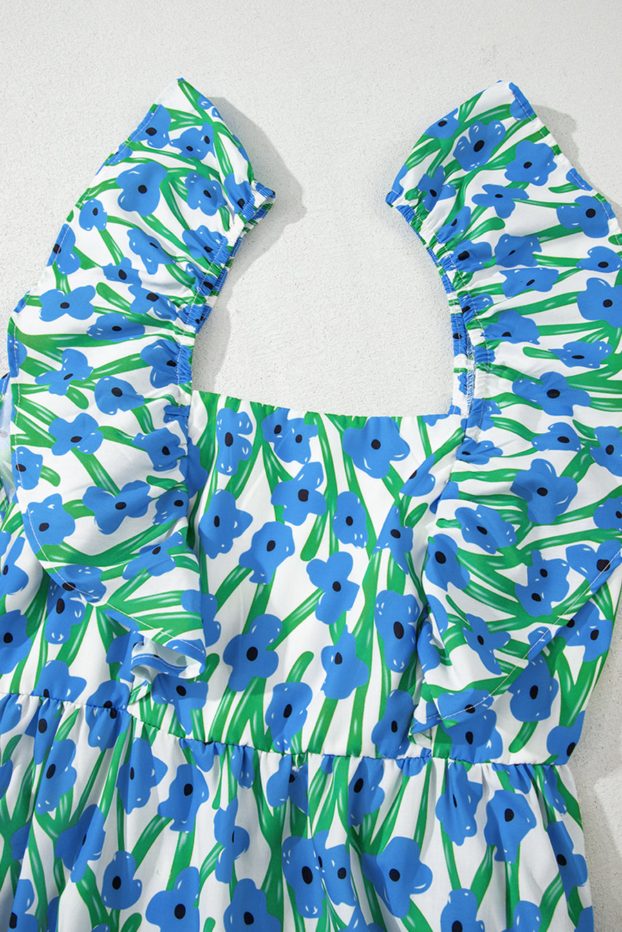 Floral Print Square Neck Ruffled Strap Maxi Dress- 2 Colors