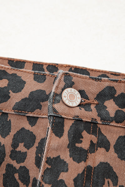 Sky Blue Leopard Frayed Split Denim Midi Skirt