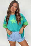 Aruba Blue & Lime Green Frayed Star Patch Oversized T-Shirt