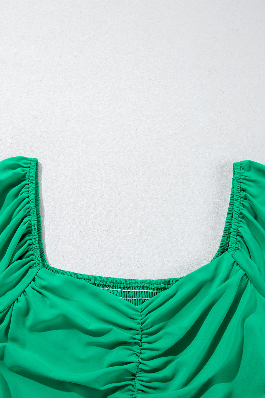 Bright Green Ruched Front Puff Sleeve Plus Size Maxi Dress