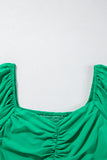 Bright Green Ruched Front Puff Sleeve Plus Size Maxi Dress