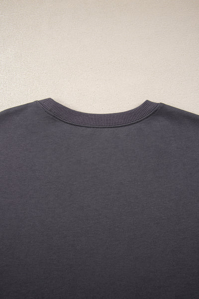 Navy Blue Preppy Striped Sleeve Loose Sweatshirt