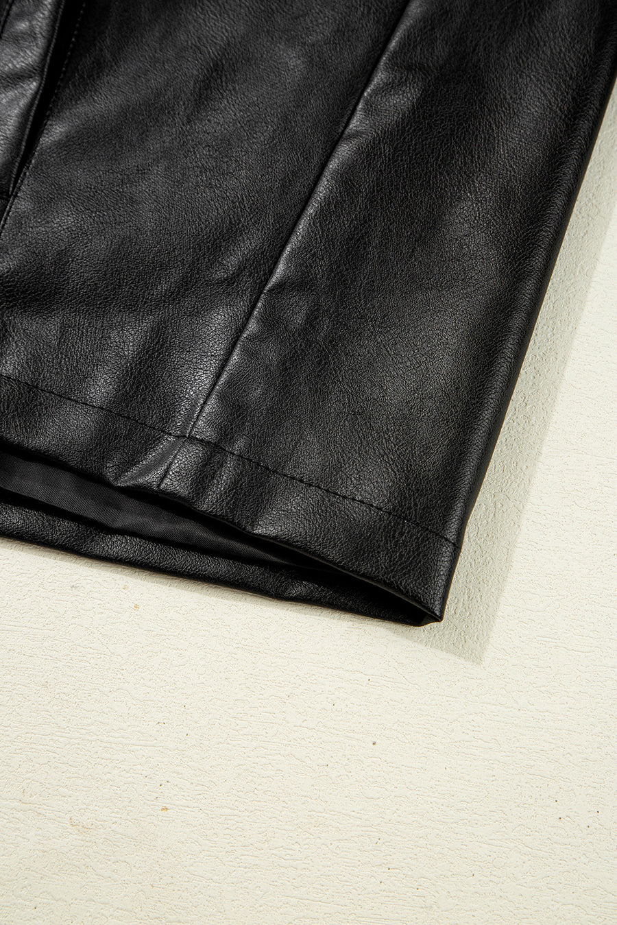 Black Faux Leather Buttoned Front Boxy Jacket
