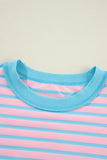 Pink & Turquoise Striped Contrast Trim High-Low Tunic Sweatshirt