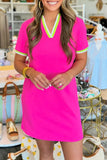 Neon Pink Contrast Neckline T-Shirt Mini Dress