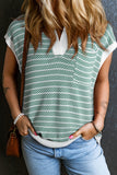 Striped Contrast Trim Sleeveless Collared Sweater- 3 Colors