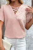 Apricot Leopard Print Criss-Cross V-Neck Blouse