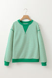 Green Striped Contrast Trim Long Sleeve Shirt