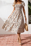 Floral Print Smocked Ruffle Sleeves Dress B