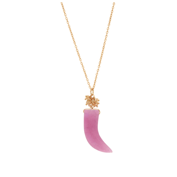 Gold Tone Stone, Beads, and Horn Necklace- Purple