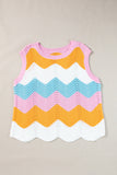Wavy Color Block Crew Neck Knit Sleeveless Sweater