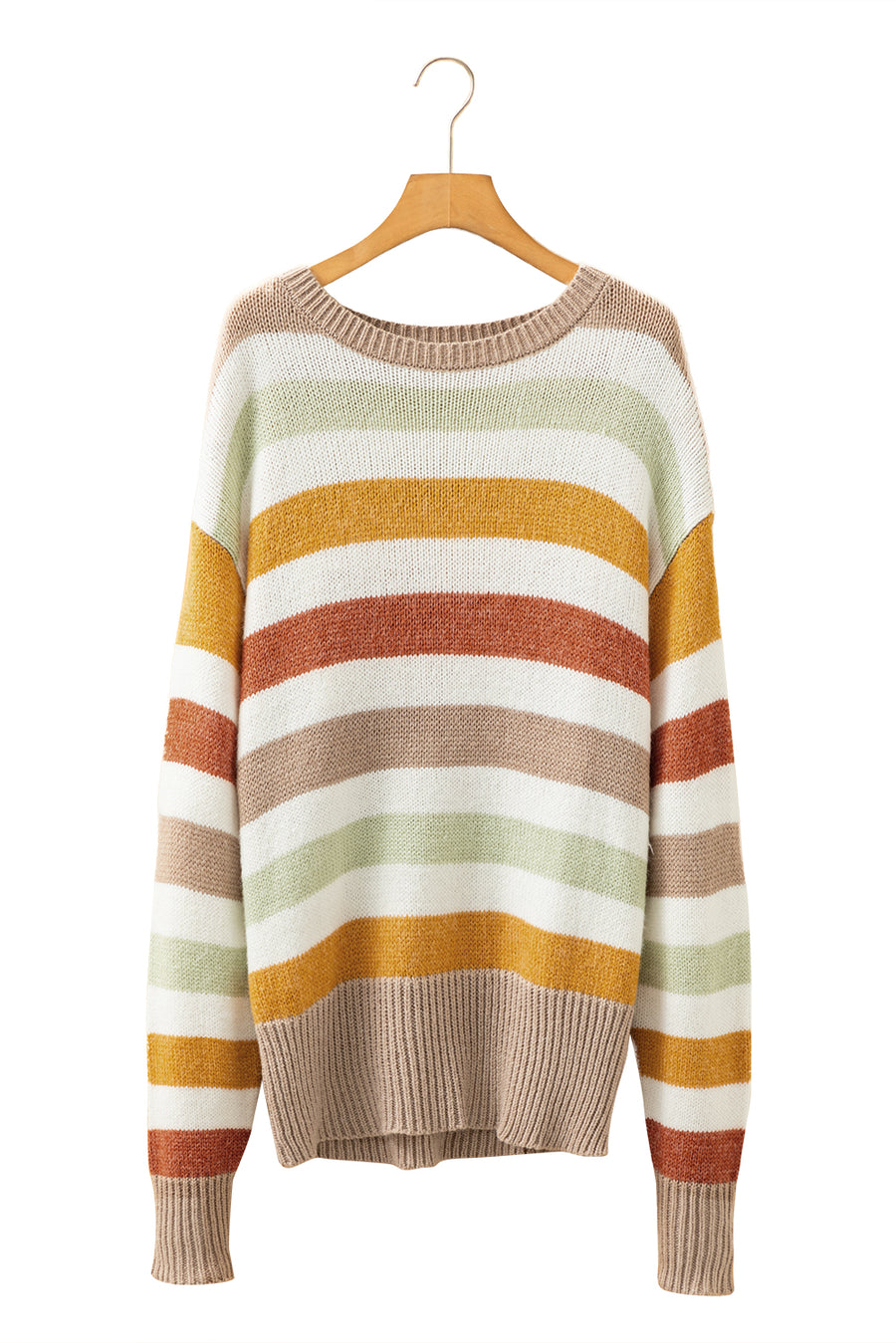 Cream Multi Color Block Drop Shoulder Crew Neck Sweater