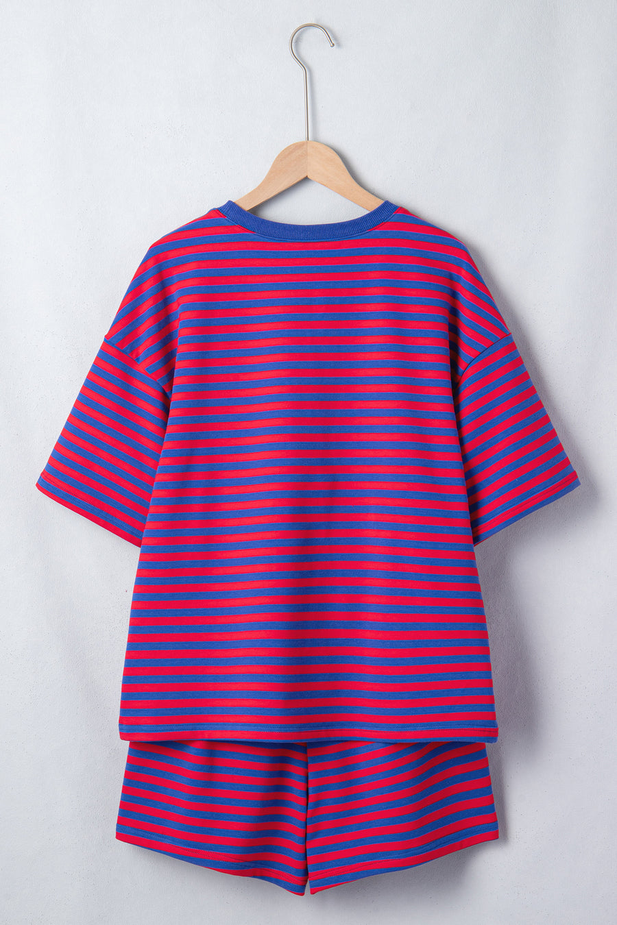 Striped Ribbed Short Sleeve T-Shirt and Shorts Set- 3 Colors