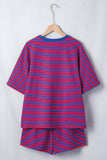 Striped Ribbed Short Sleeve T-Shirt and Shorts Set- 3 Colors