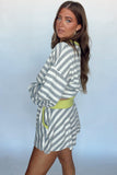 Striped Contrast Trim Long Sleeve Top and Shorts Set- 2 Colors