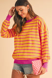 Striped Crew Neck Drop Shoulder Loose Sweater- 3 Colors