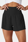 Black High-Waist Wide Band Back Pocket Swim Shorts