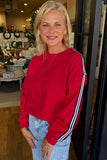 Red Striped Arm Tape Crew Neck Sweatshirt