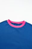 Blue Contrast Trim Bubble Sleeve Sweatshirt